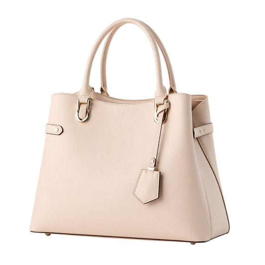 Baglex Beige Structured Tote Handbag Front View with Gold Hardware