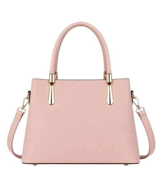Baglex Beige Structured Tote Handbag Front View with Gold Hardware