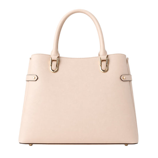 Baglex Beige Structured Tote Handbag Front View with Gold Hardware