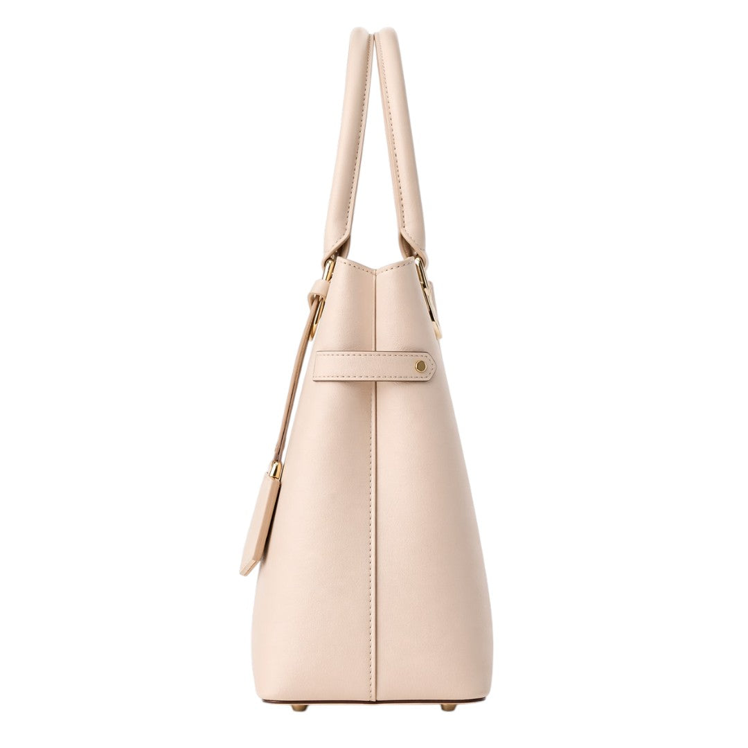 Baglex Beige Structured Tote Handbag Front View with Gold Hardware