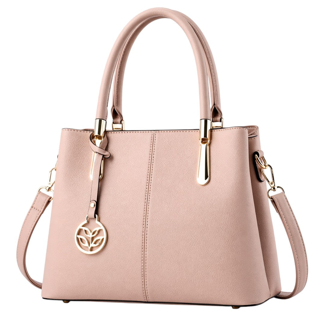 Baglex Beige Structured Tote Handbag Front View with Gold Hardware