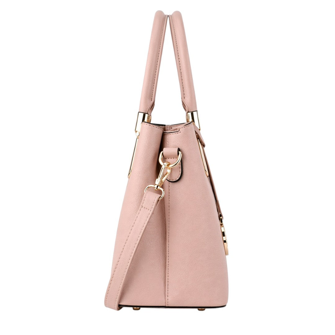 Baglex Beige Structured Tote Handbag Front View with Gold Hardware