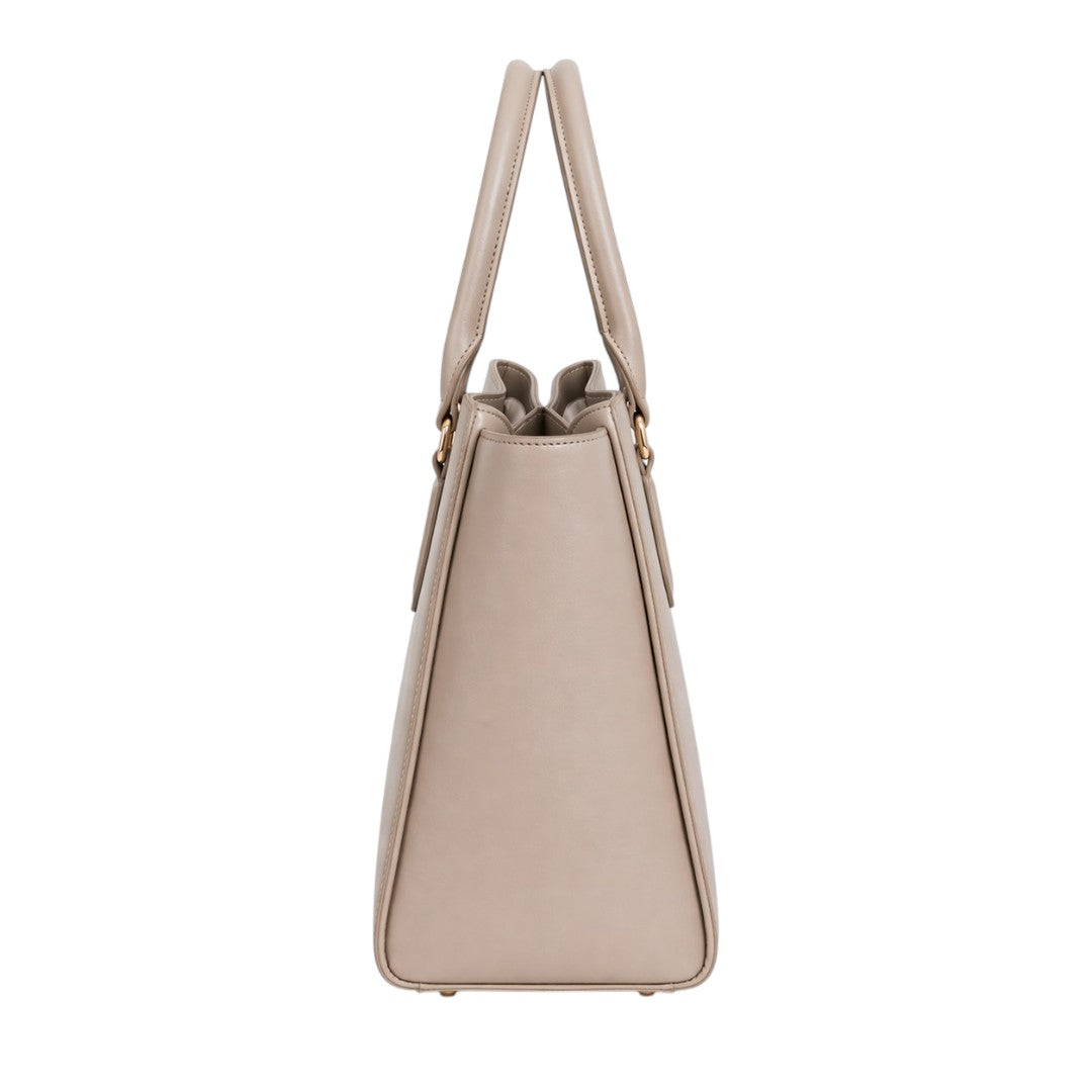 Baglex Beige Structured Tote Handbag with Dual Handles