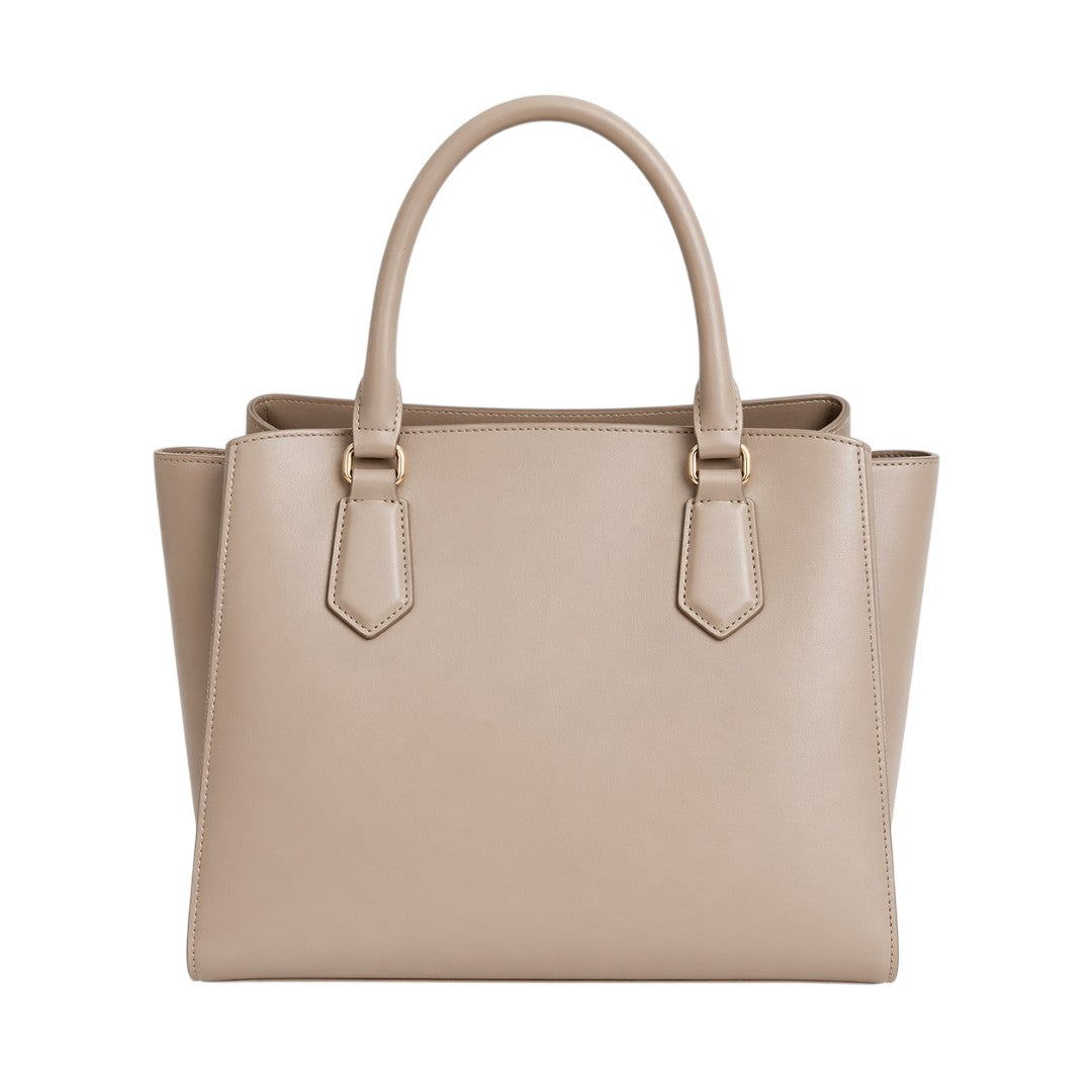 Baglex Beige Structured Tote Handbag with Dual Handles