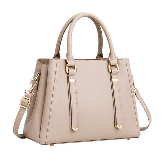 Elegant Beige Structured Leather Tote Handbag for Women – Premium Classic Shoulder Bag