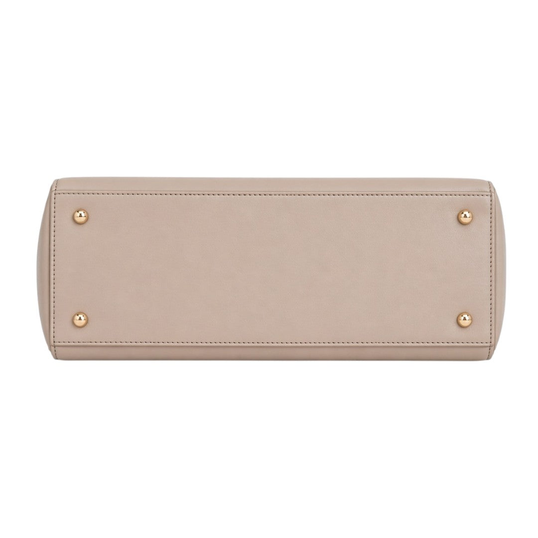 Elegant Beige Structured Leather Tote Handbag for Women – Premium Classic Shoulder Bag