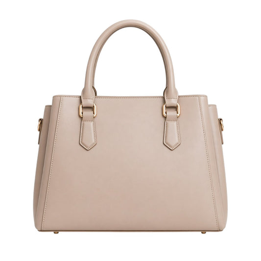 Elegant Beige Structured Leather Tote Handbag for Women – Premium Classic Shoulder Bag