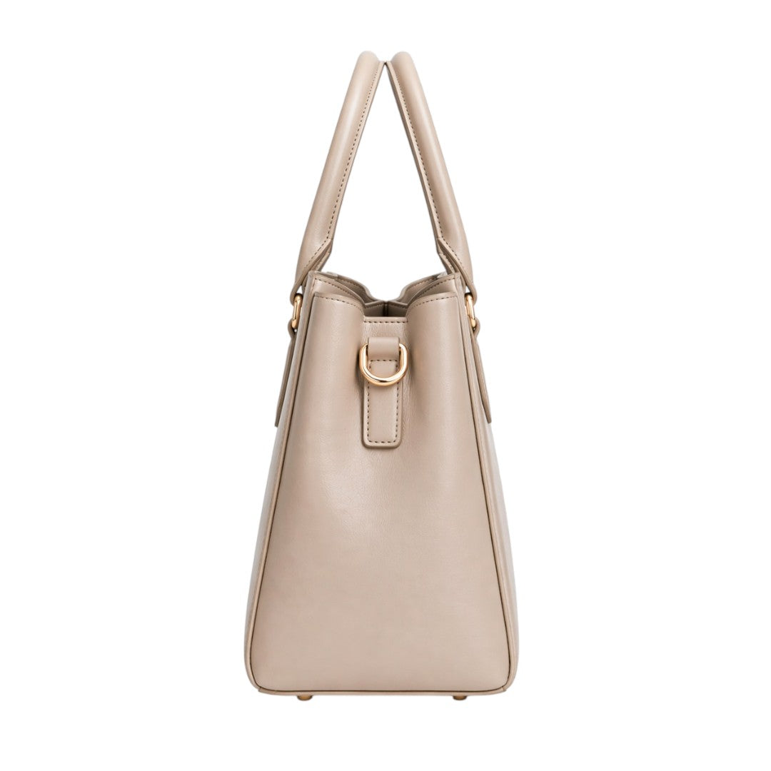 Elegant Beige Structured Leather Tote Handbag for Women – Premium Classic Shoulder Bag